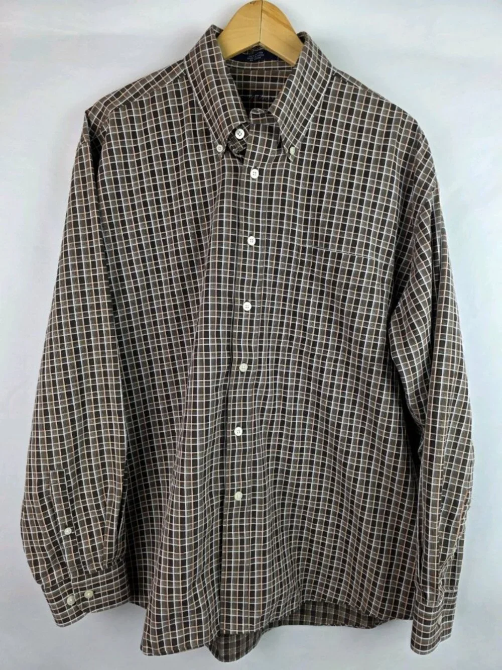 Alan Flusser Men's Shirt Size XL Brown Plaid Long Sleeve Button Down Top